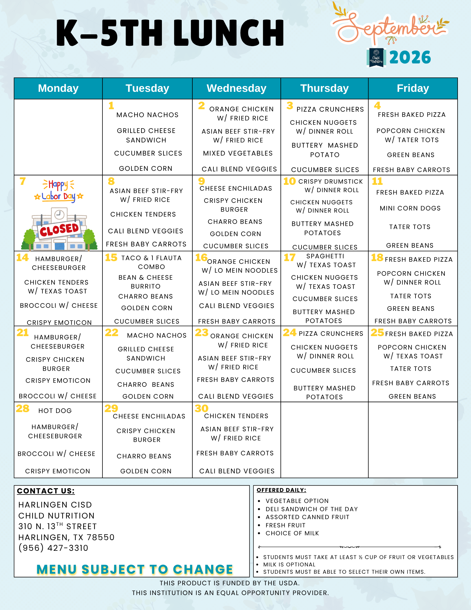 Kinder-5th Lunch